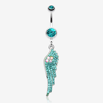 Jeweled Angel Wing Sparkle Belly Ring-Teal